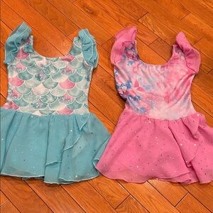 Mermaid and tie dye print dance leotards - Pink and Blue